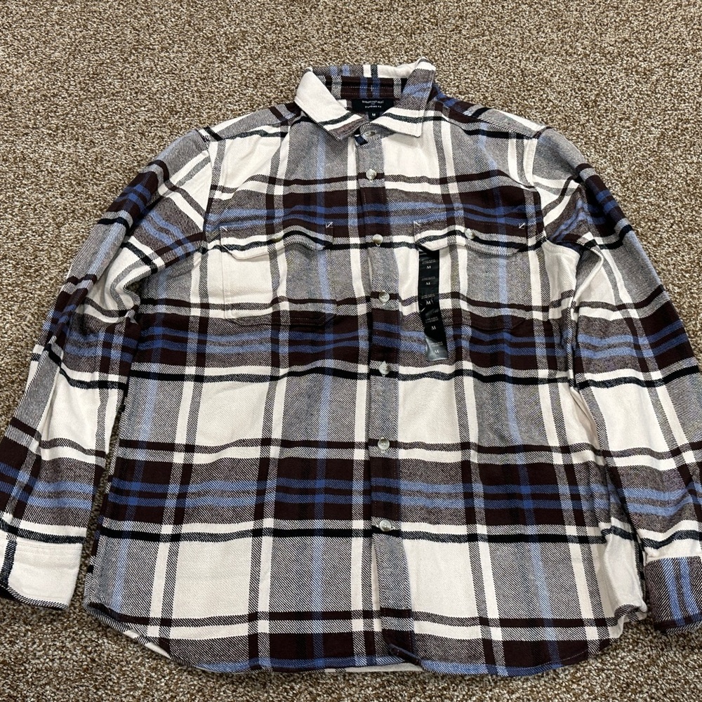 Banana Republic - *NWT* Long Sleeve Flannel Shirt In Cream/Blue/Brown (Size: M)